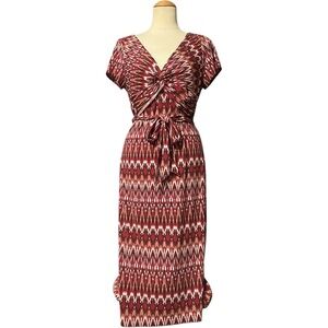 BCBGMaxAzria Printed Knee Length Dress Red White Large